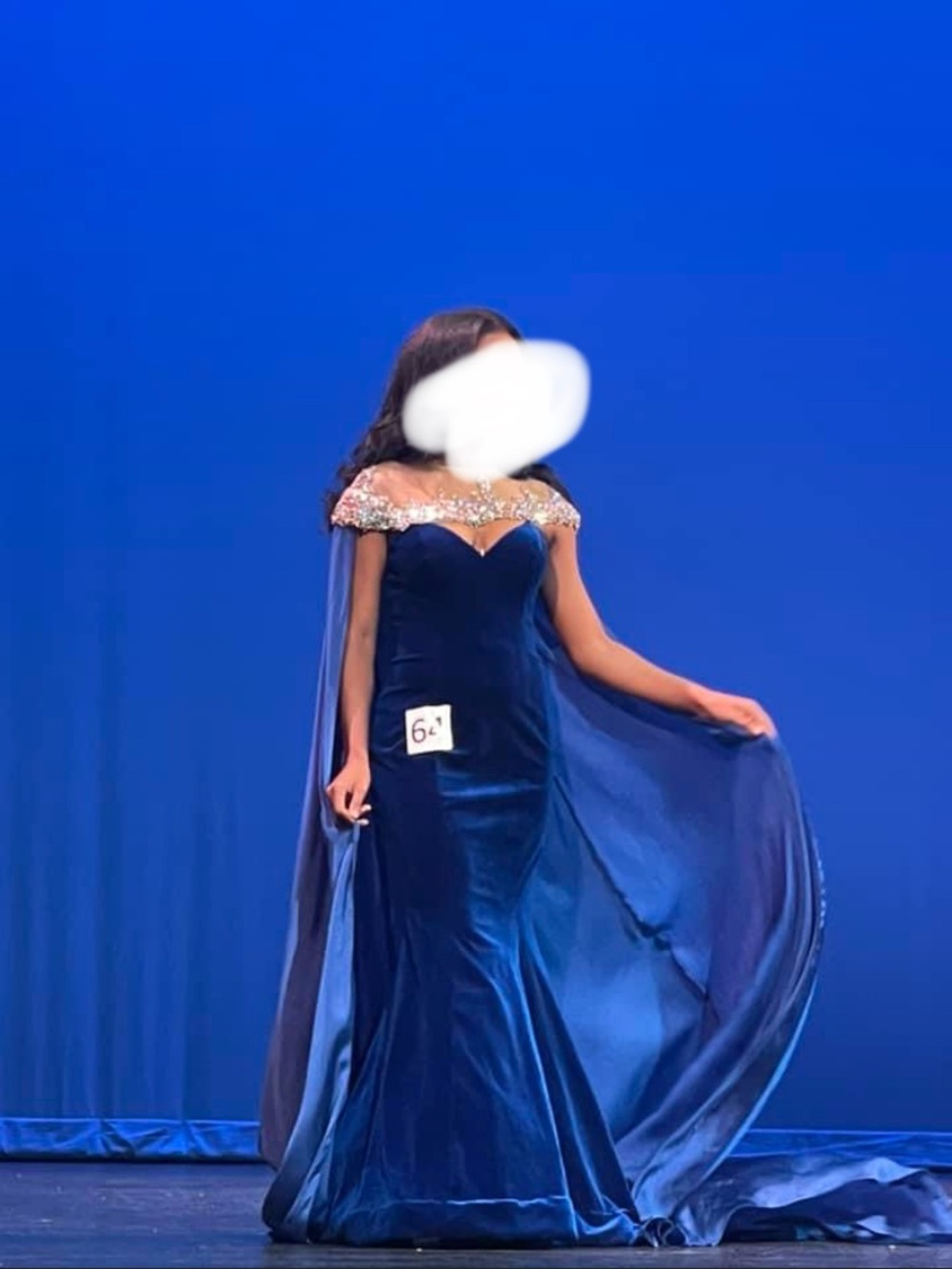 Johnathan Kayne Royal Blue Off-Shoulder Evening Gown with Beaded Bodice